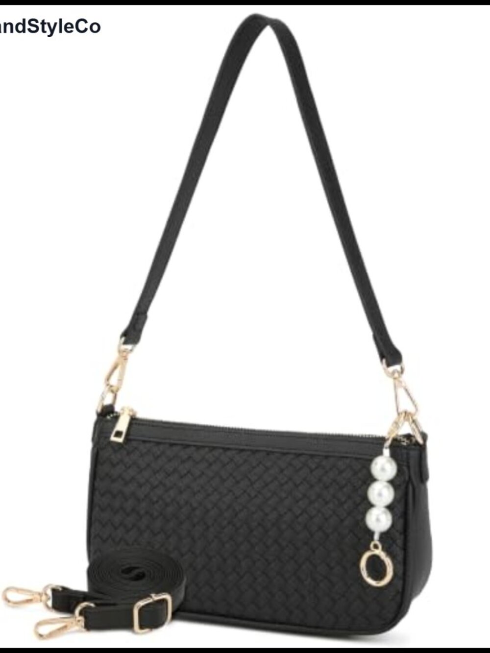 Hand-Woven Vegan Leather Shoulder Bag Women Hobo Crossbody Purse with Pearl